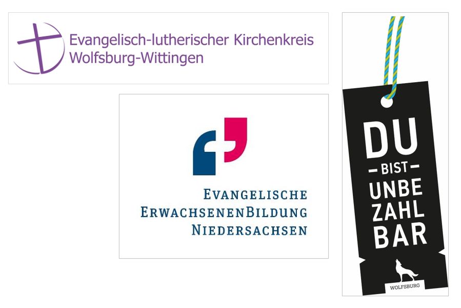 Logos des Kirchenkreises, der EEB und "Unbezahlbar" von der Stadt Wolfsburg
